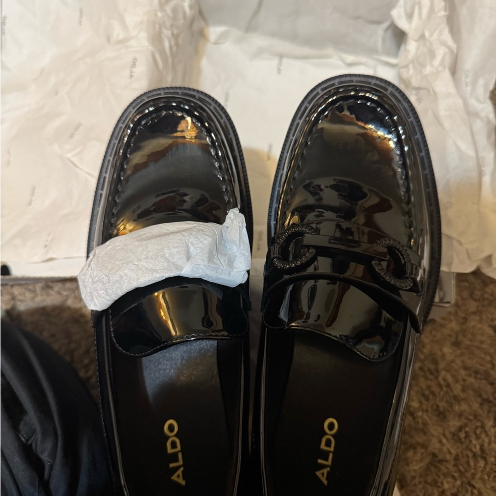 Aldo Glossy Black Loafers